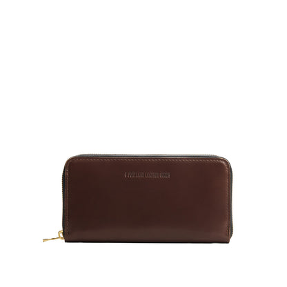 Chocolate Brown | Large accordion leather wallet with zipper and PLG logo