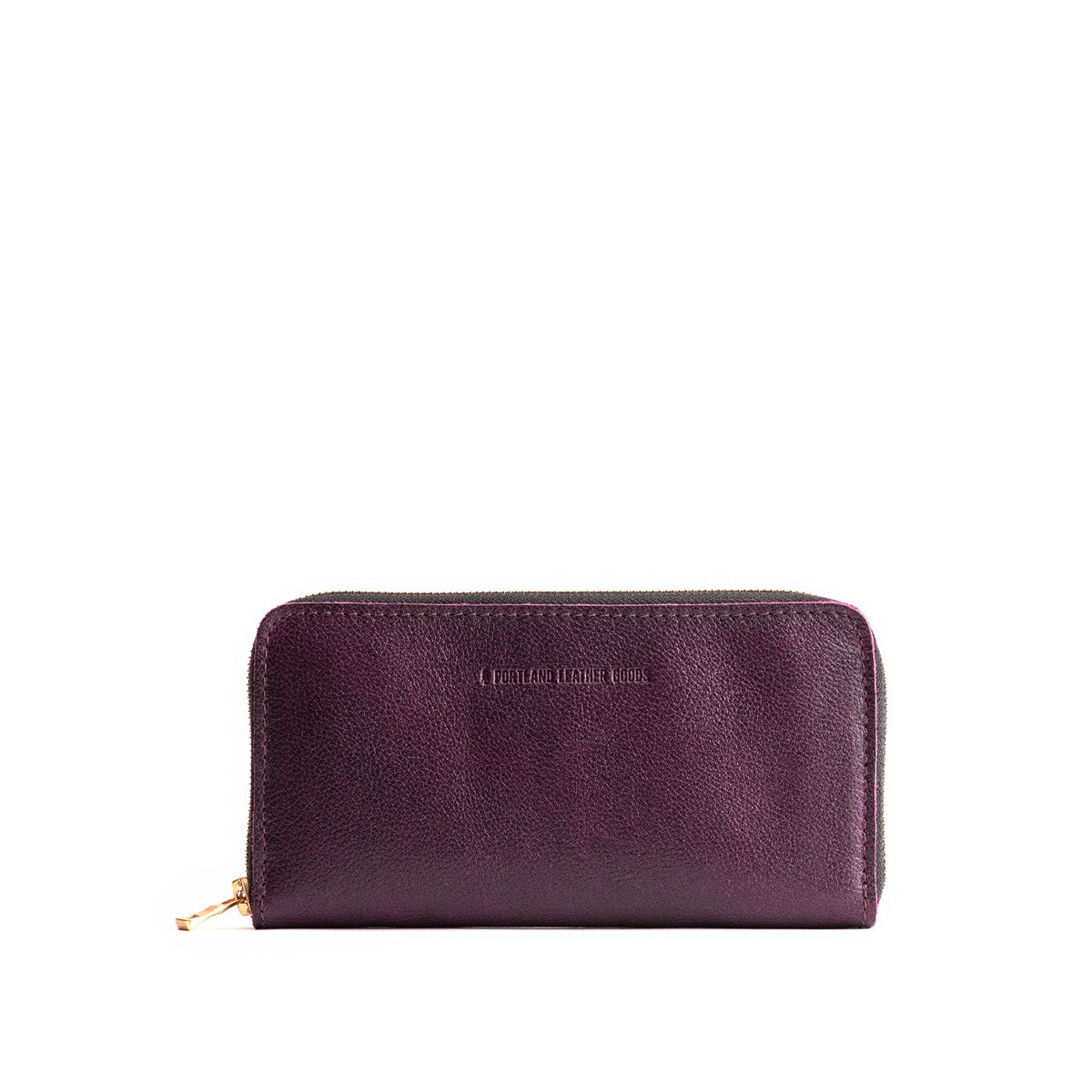 Plum | Large accordion leather wallet with zipper and PLG logo