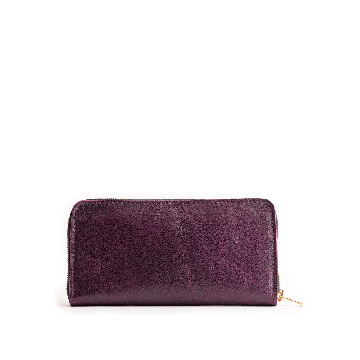 Plum | Large accordion leather wallet with zipper closed