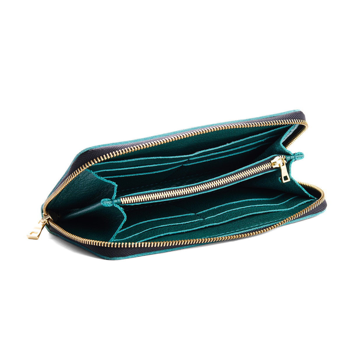 Sea Glass | Large accordion leather wallet with zipper and PLG logo