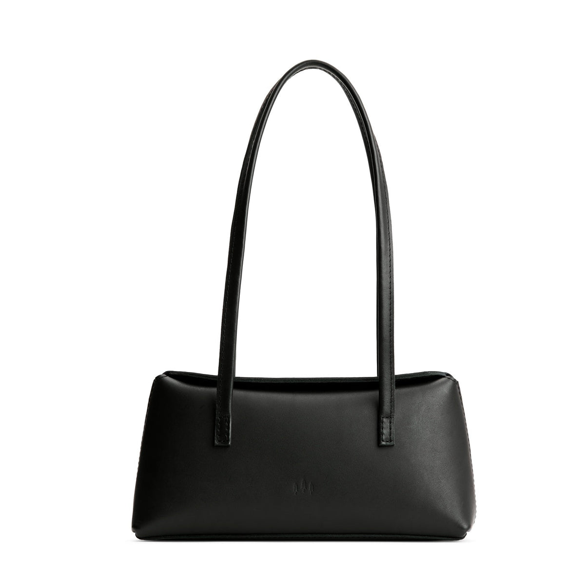 Black | Leather bowler bag with magnetic closure against a white background