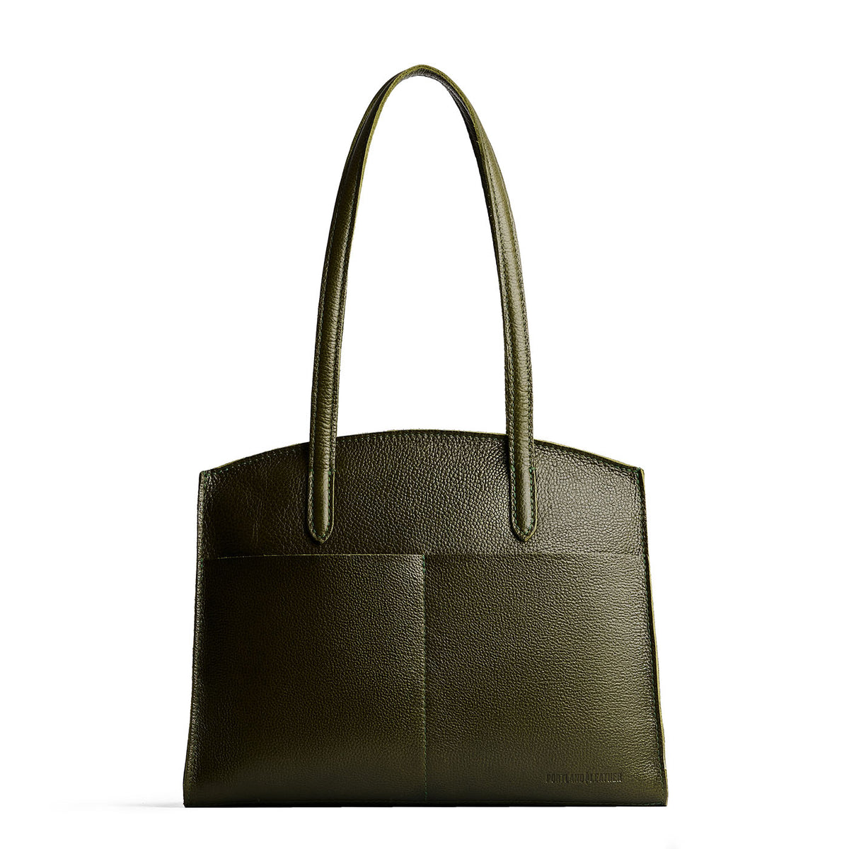 Pebbled Olive*Large | Leather tote bag with handles, adjustable crossbody strap, zipper top, and two back pockets