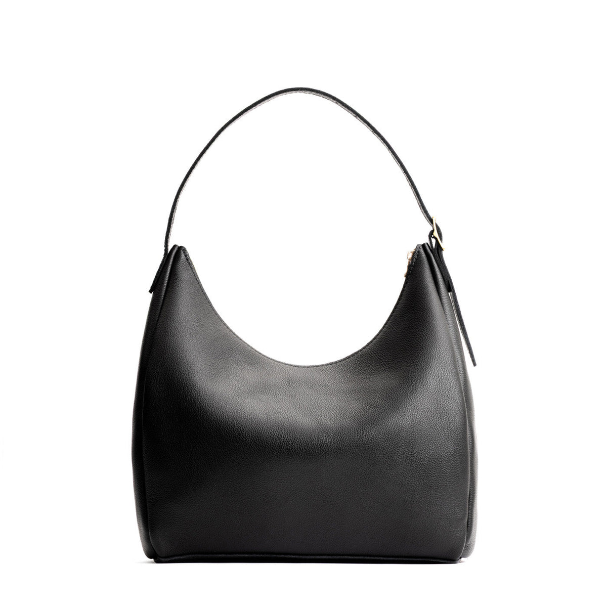 Pebbled--black*Large | U-shaped, flat-bottomed leather shoulder bag with adjustable strap
