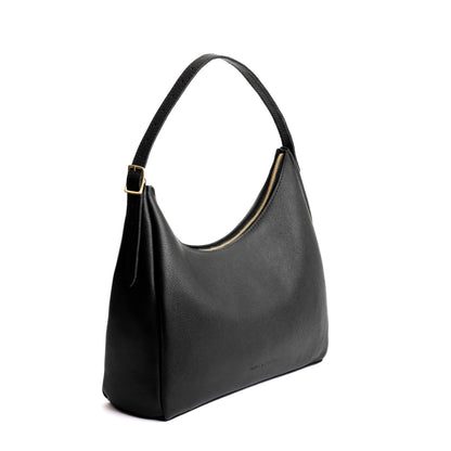 Pebbled--black*Large | U-shaped, flat-bottomed leather shoulder bag with adjustable strap