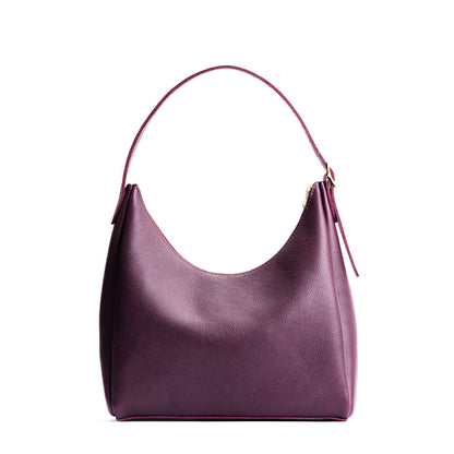 Plum*Large | U-shaped, flat-bottomed leather shoulder bag with adjustable strap