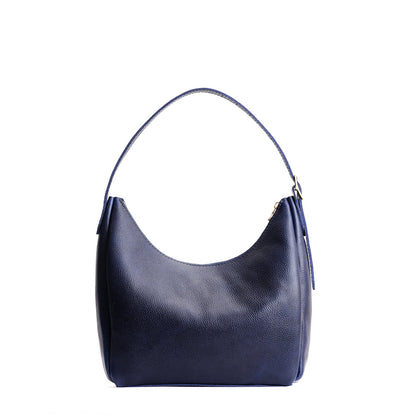 Cobalt*Medium | U-shaped, flat-bottomed leather shoulder bag with adjustable strap