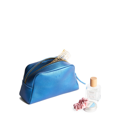 Comet Blue | Trapezoid pouch with leather zipper pull