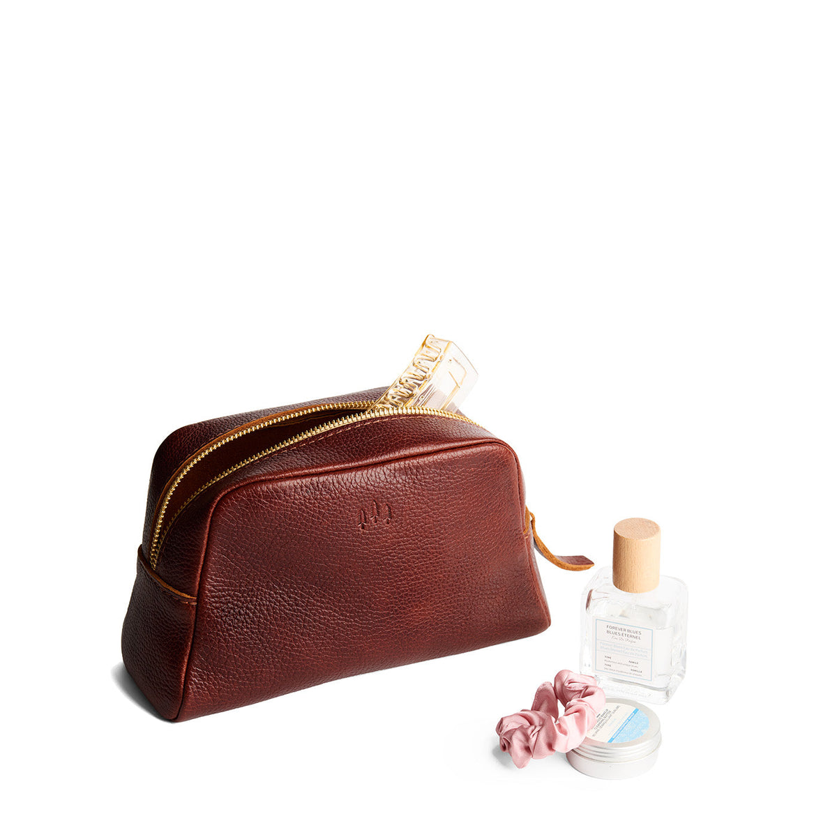 Nutmeg | Trapezoid pouch with leather zipper pull
