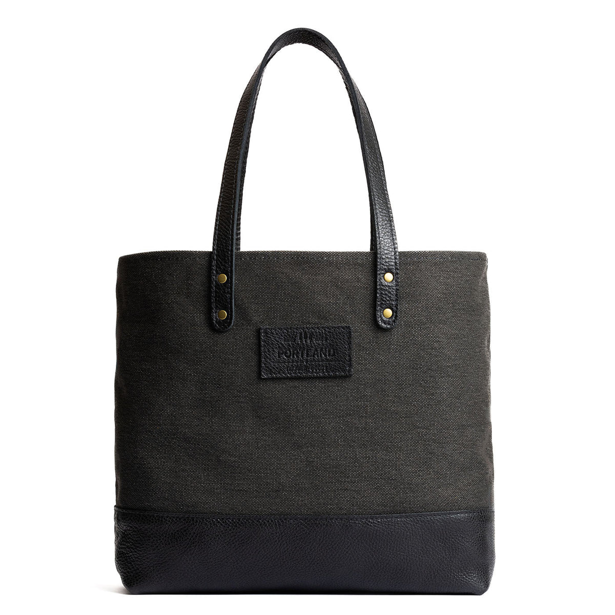 Grey | Canvas tote with leather base and handles