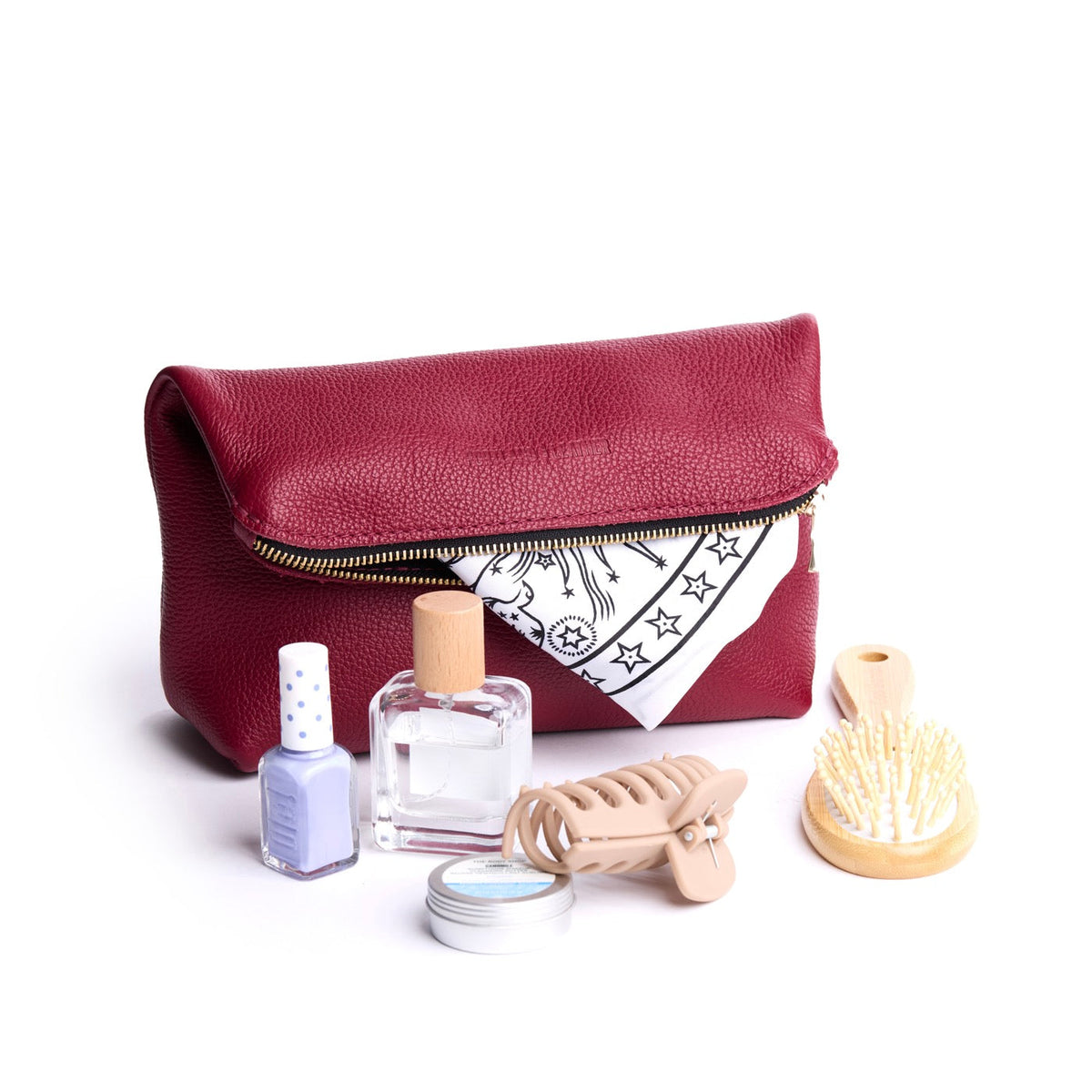 Rhubarb | Closed folded zipper pouch with items