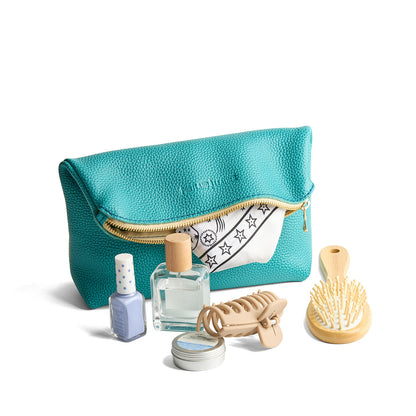 Seafoam | Closed folded zipper pouch with items