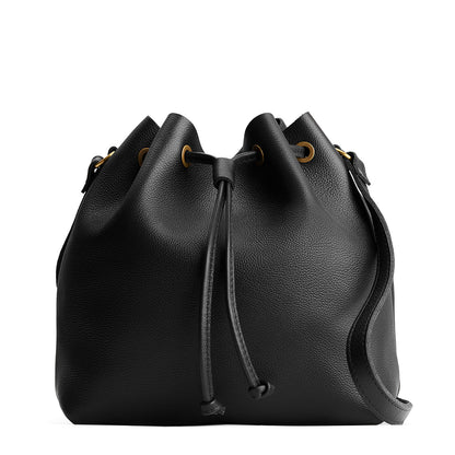Pebbled--black*Large | Slouchy crossbody bag with leather drawstring closure