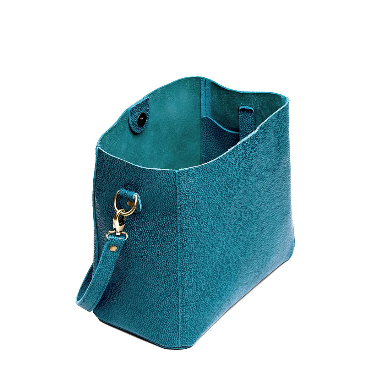 Aquarius | Symmetrical bucket bag with latch closure and removable crossbody strap