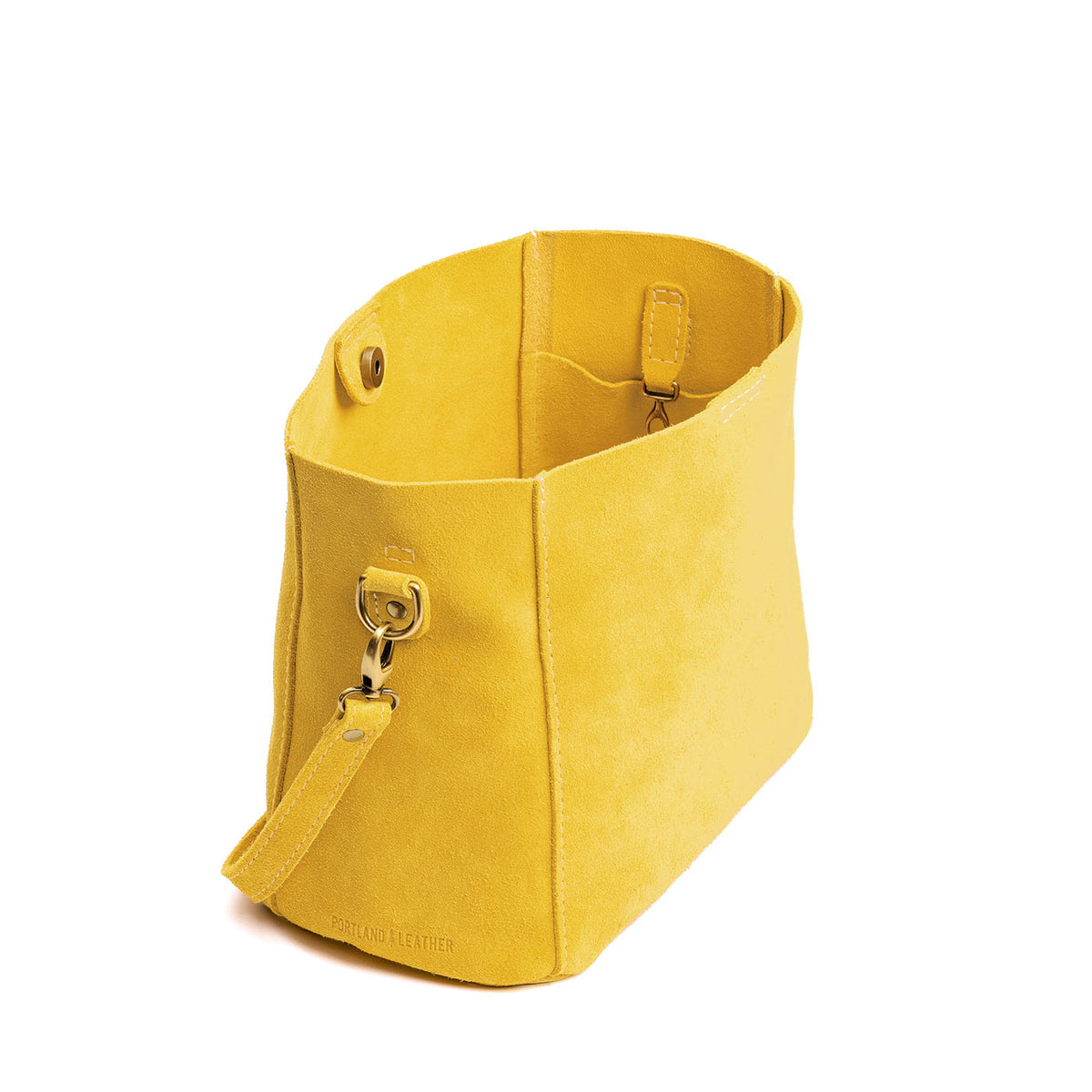 Hello Yellow | symmetrical bucket bag with latch closure and removable crossbody strap