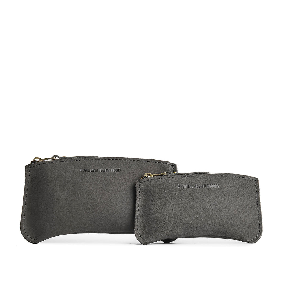 Smoke Grey | Large and Small pouches with a top zipper and unique curved bottom