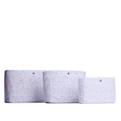 Sprinkles*Classic | Three size comparison of printed canvas purse organizers