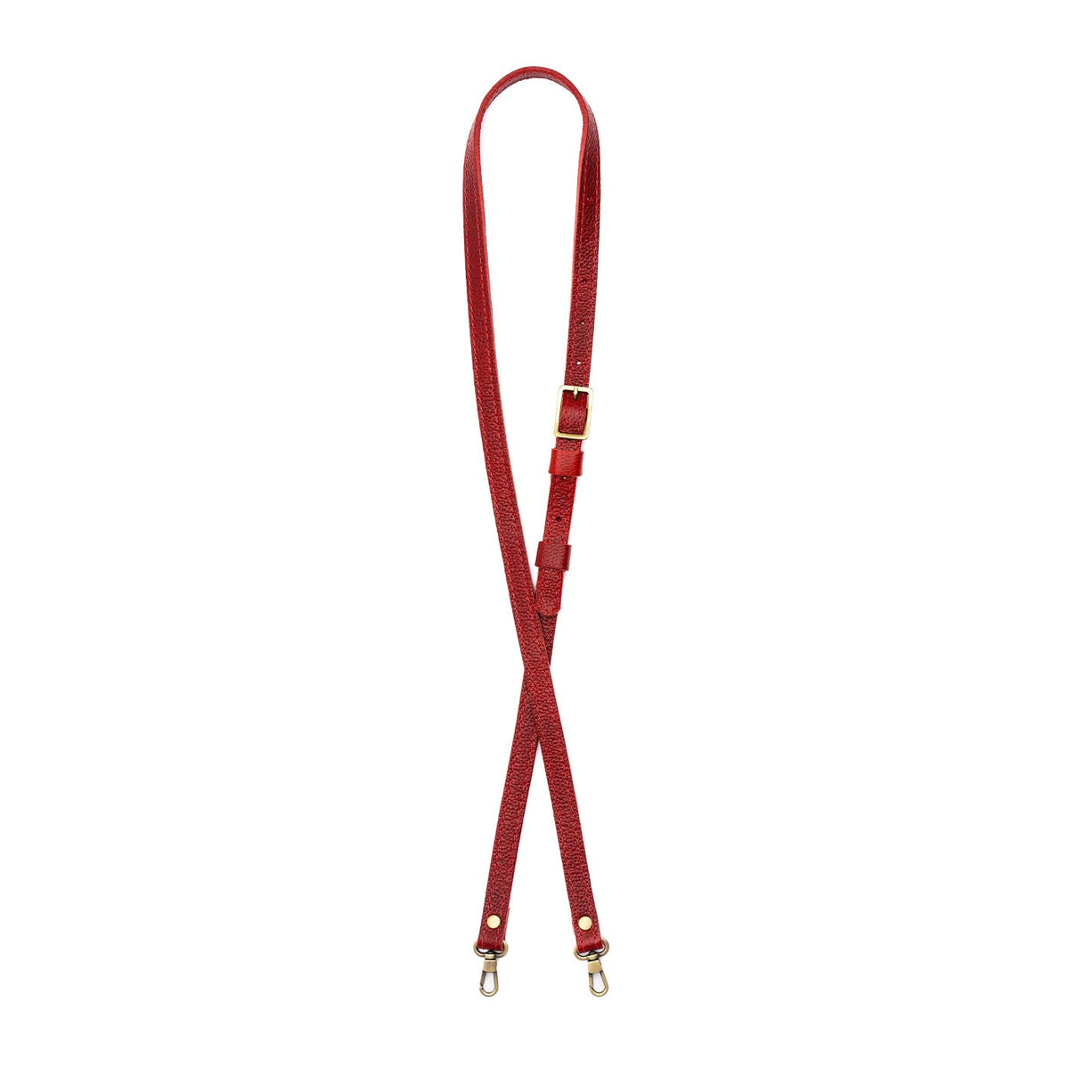 Chili Red | Leather crossbody strap with metal buckle and lever snap swivel clasps