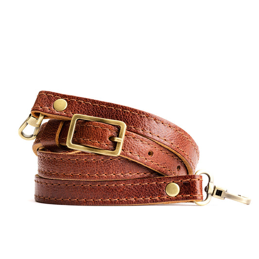 Nutmeg | Leather crossbody strap with metal buckle and lever snap swivel clasps