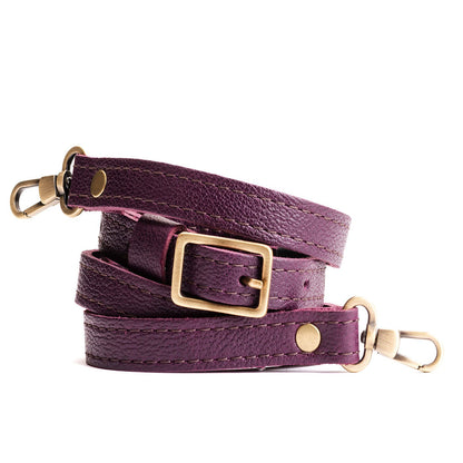 Plum | Leather crossbody strap with metal buckle and lever snap swivel clasps