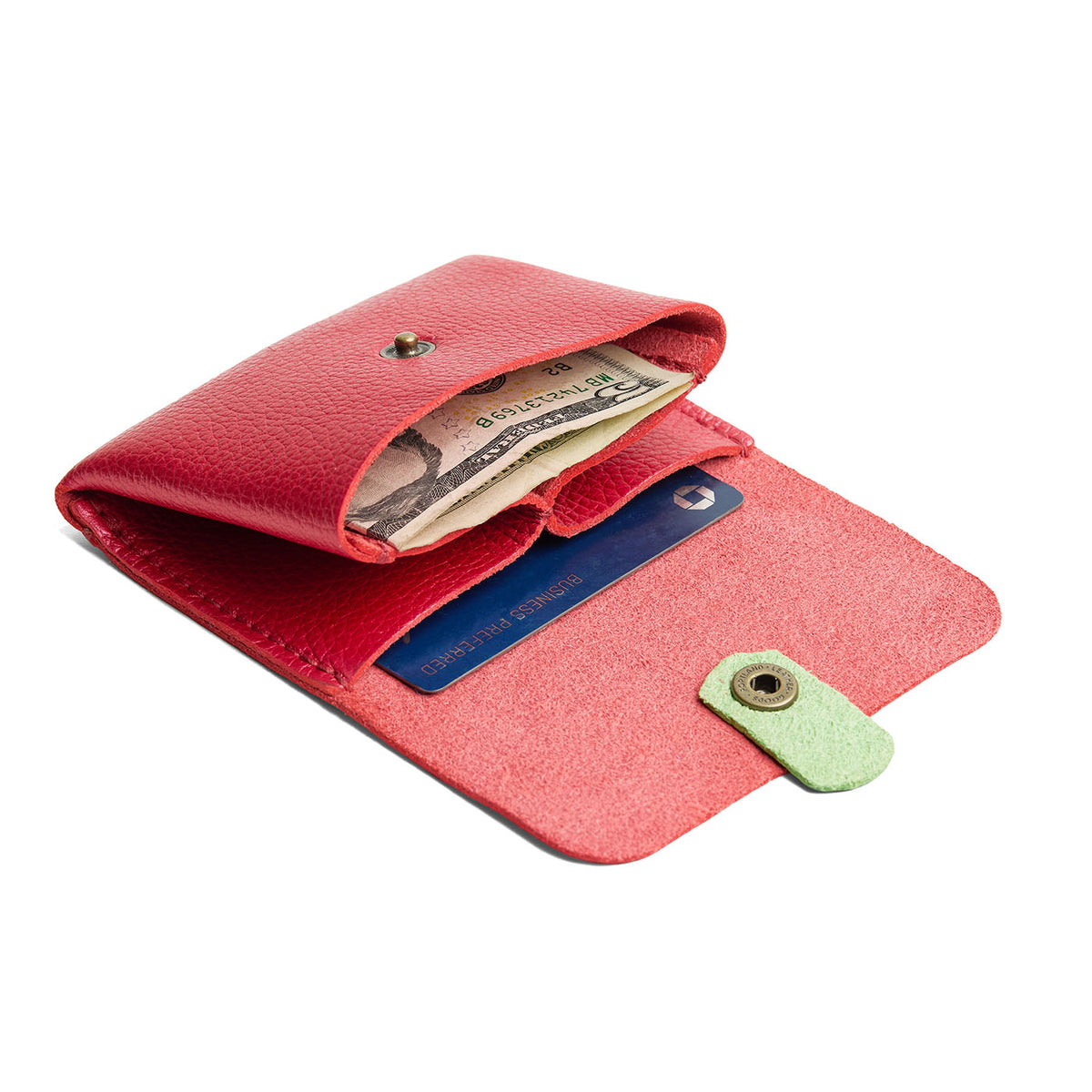 Reba Red | Envelope snap wallet with contrast pull tab