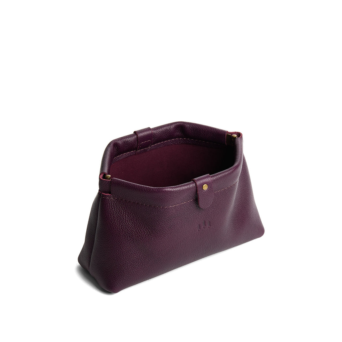 Plum | Leather pouch with frame top closure and leather pull tab