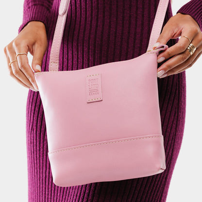 Vintage Pink | Small rectangular crossbody purse with top zipper and interior pocket