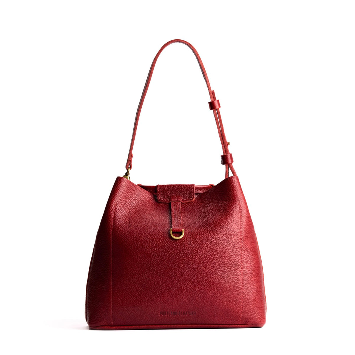 Chili Red*Large | Symmetrical leather bag with leather drawstring closure and back ring for accessories
