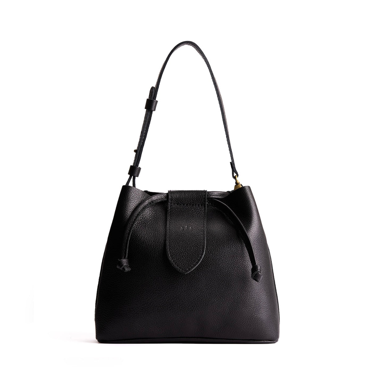 Pebbled--black*Large | Symmetrical leather bag with leather drawstring closure and adjustable shoulder strap