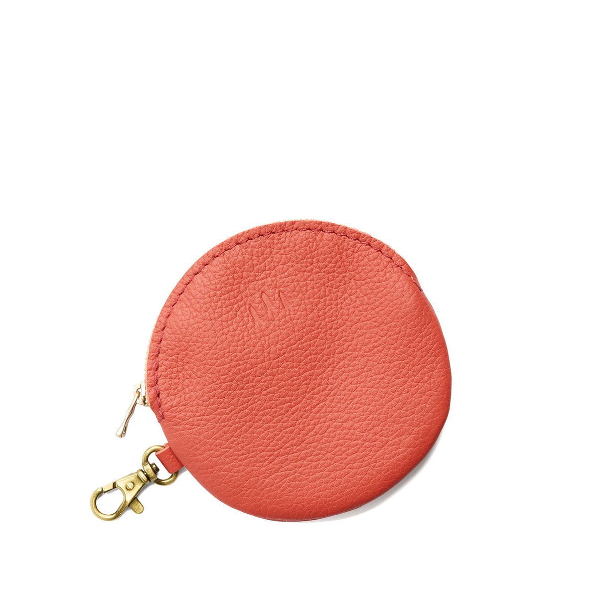 Coral | Leather flat round keychain pouch