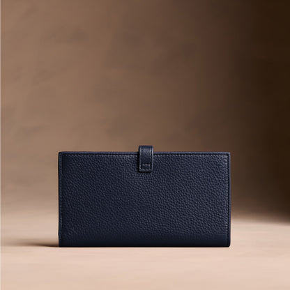 Anchor Blue*Extra Large | Leather bifold wallet with a strap and bar closure