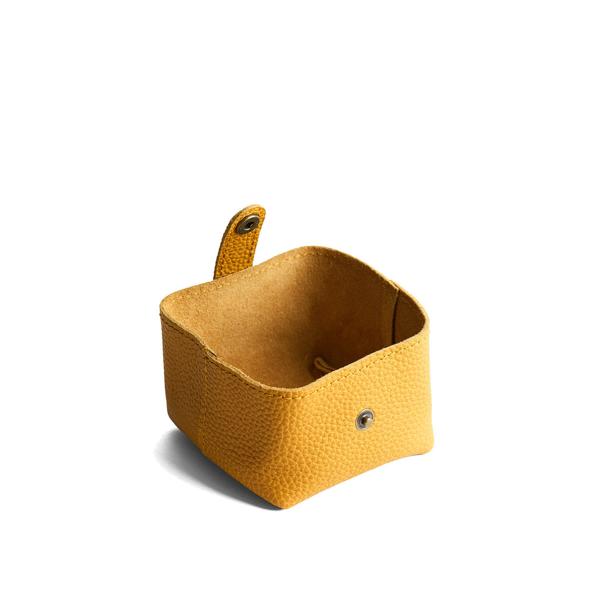 Sunshine | Foldable square leather pouch with snap closure open