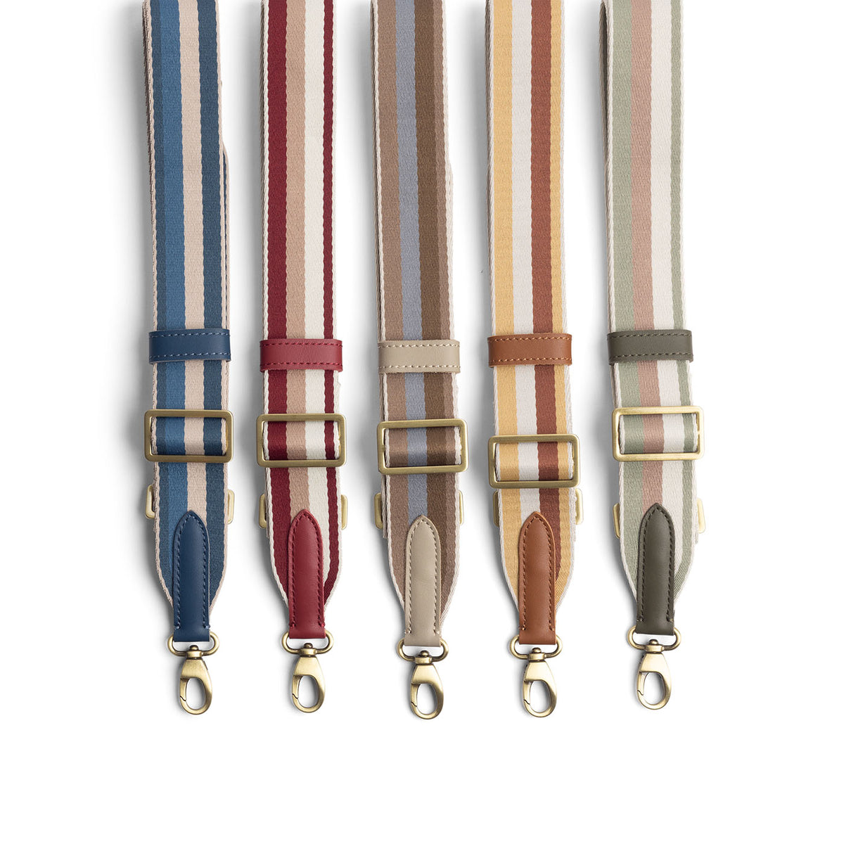 All Variants | Five striped bag straps with brass-toned hardware