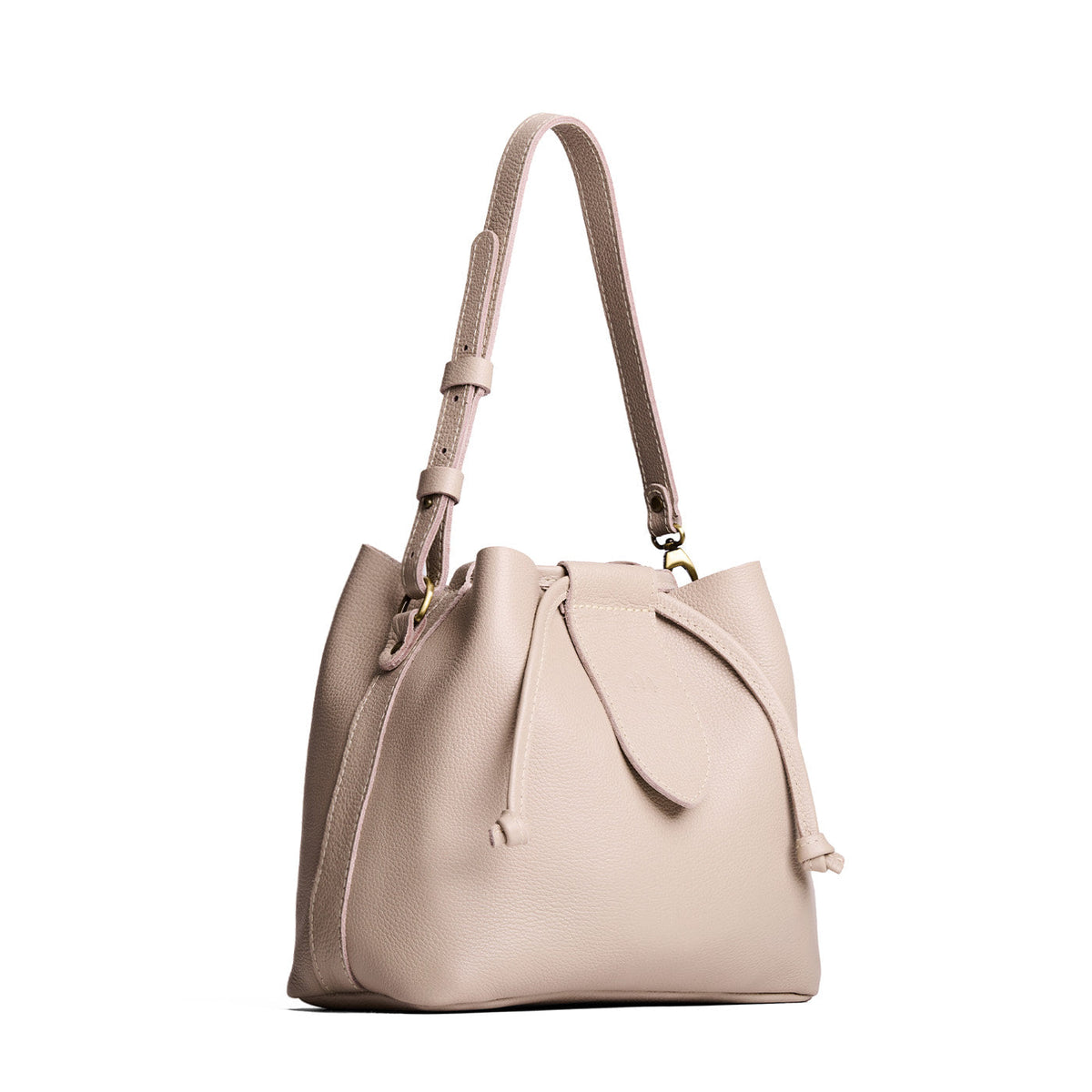 Oatmilk*Large | Symmetrical leather bag with leather drawstring closure and adjustable shoulder strap