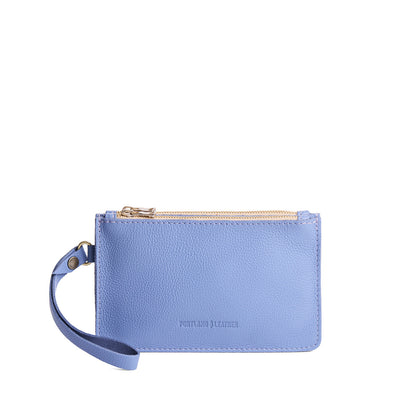 Aster | Leather wristlet with two zippered pockets and removable wrist strap