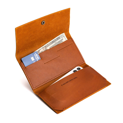 Honey | Leather wallet with snap closure open