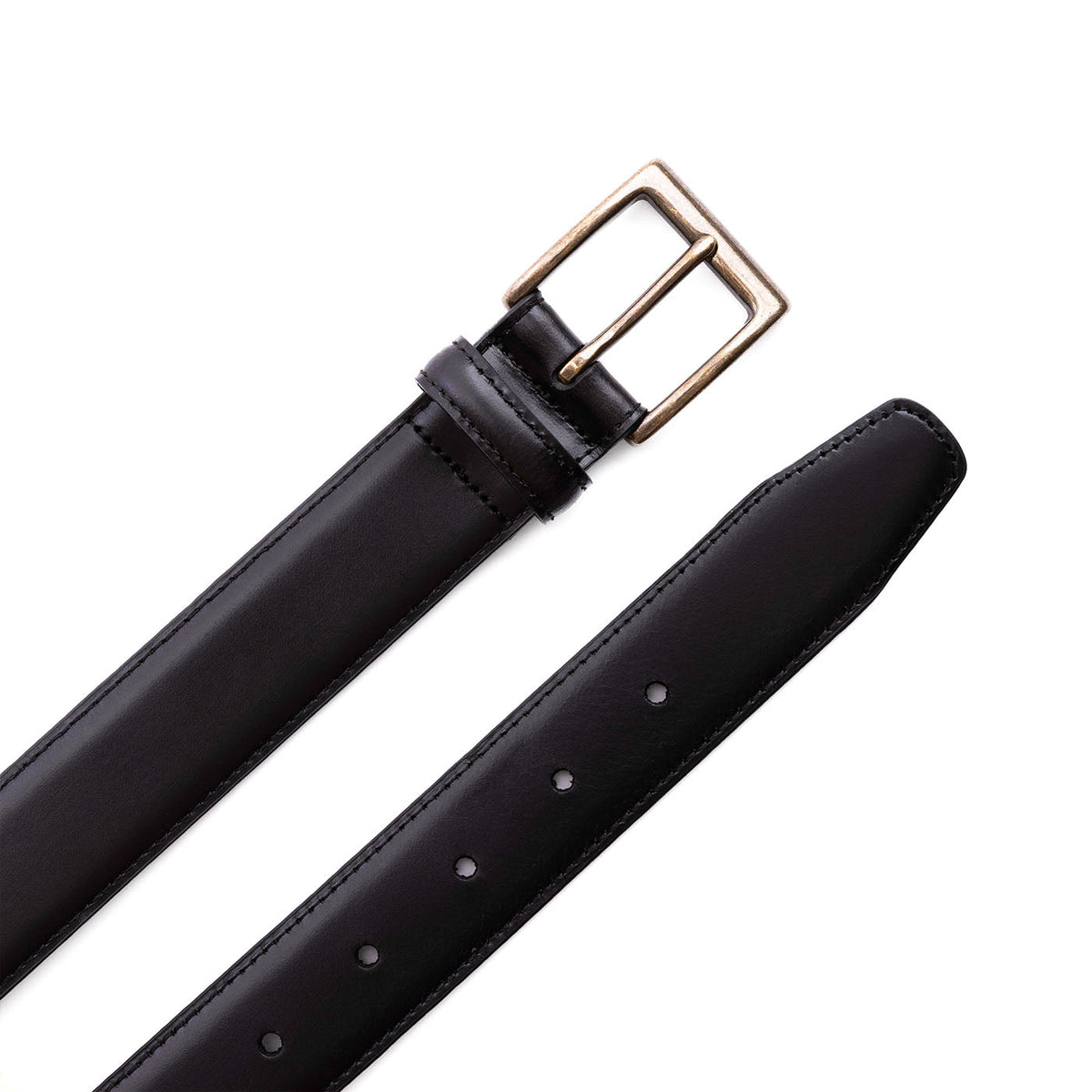 Black | Leather belt with antiqued brass buckle