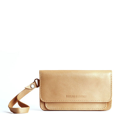 Champagne | Leather wallet clutch with wristlet and magnetic closure