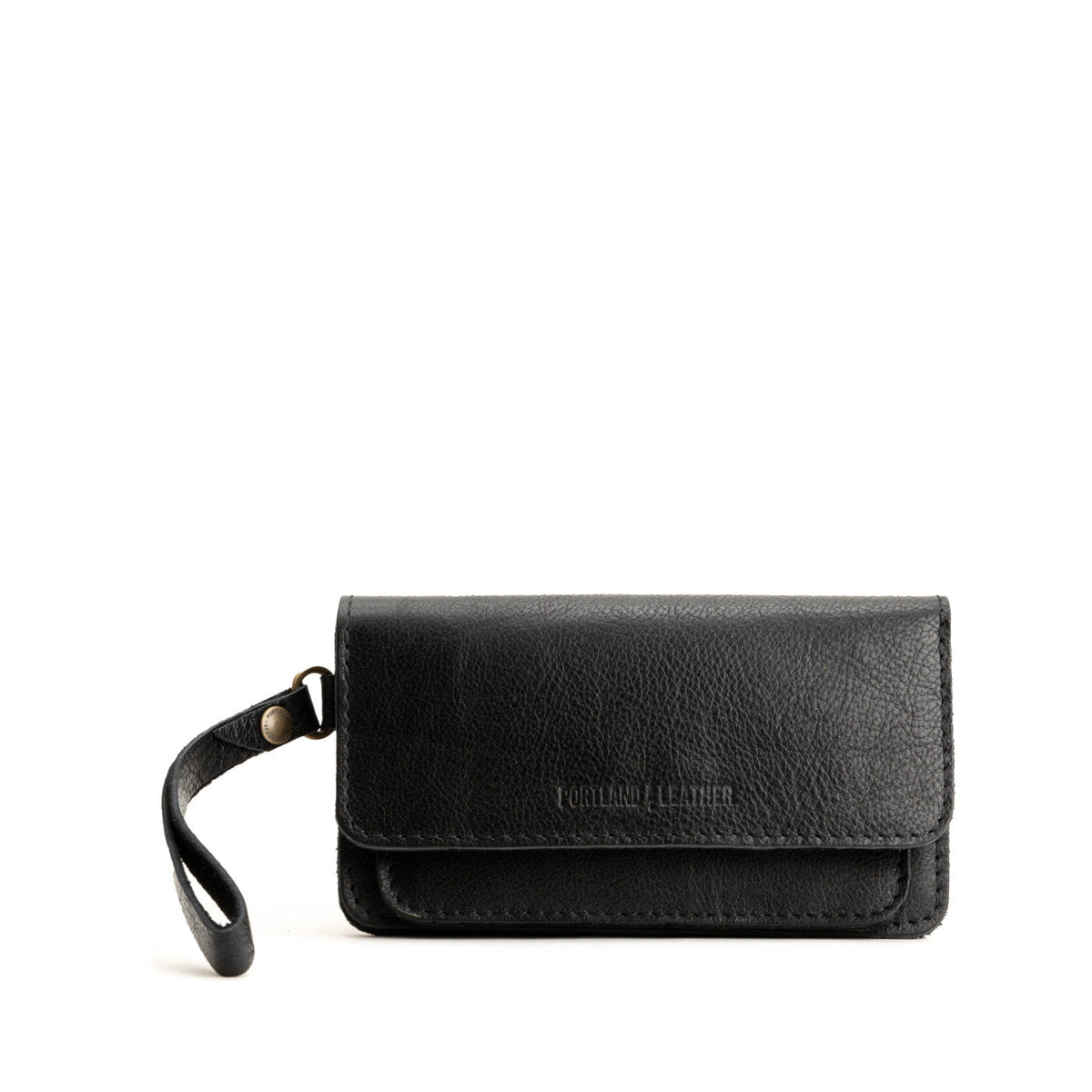 Pebbled--black | Leather wallet clutch with wristlet and magnetic closure