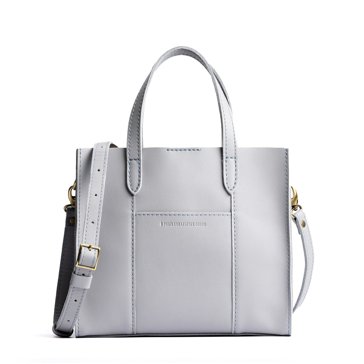 Formal Grey | Structured mid-size tote bag with overlapping panels and crossbody strap