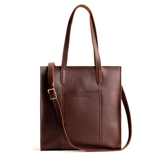 Cognac*North/South | Structured large tote bag with overlapping panels and crossbody strap