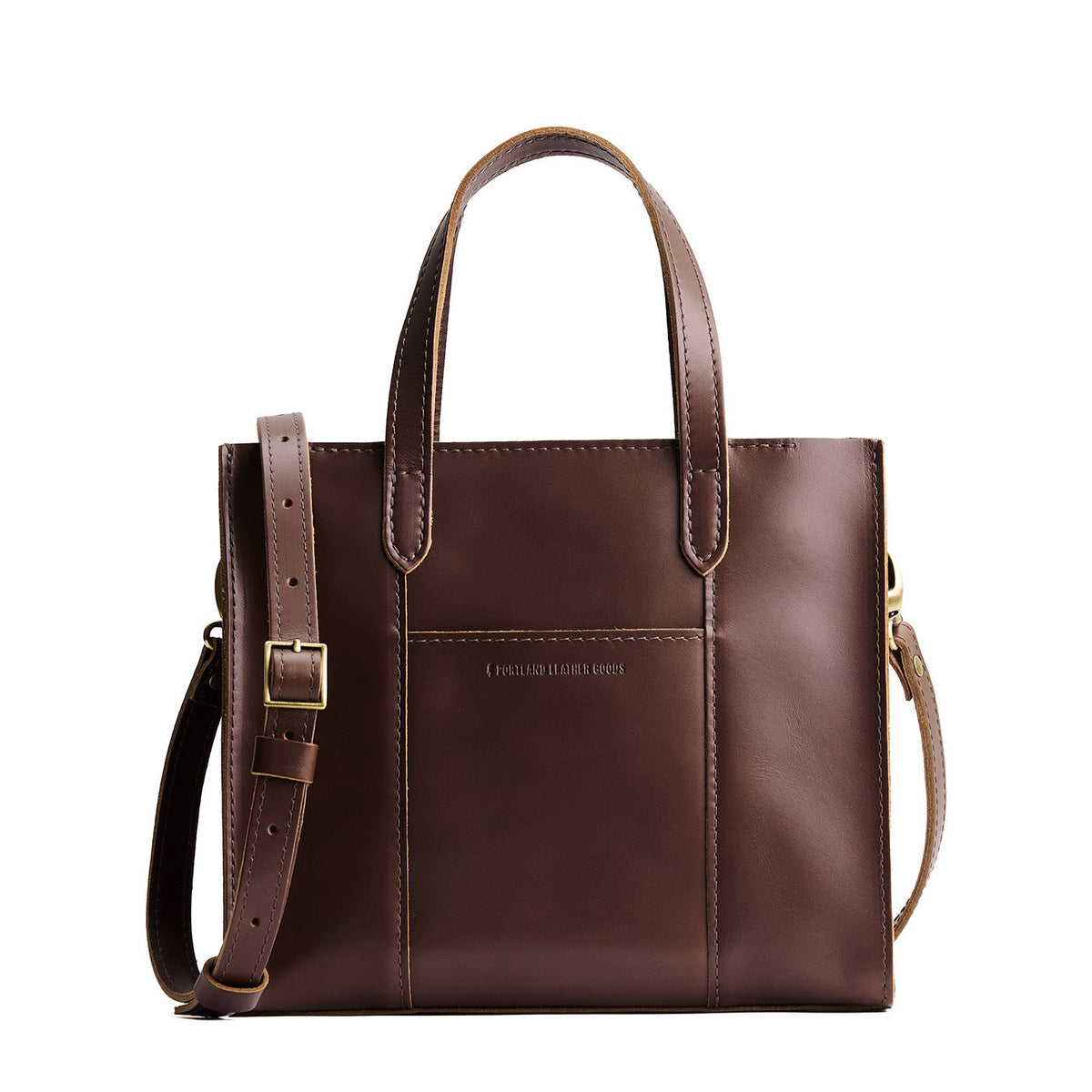 Chocolate Brown*Zipper | Structured mid-size tote bag with overlapping panels and crossbody strap