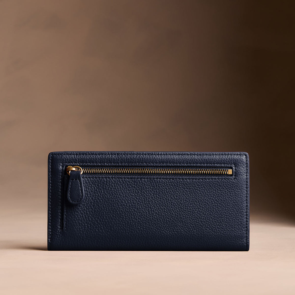 Anchor Blue*Large | Slim leather bifold wallet with multiple card slots and a zippered back pocket - back view