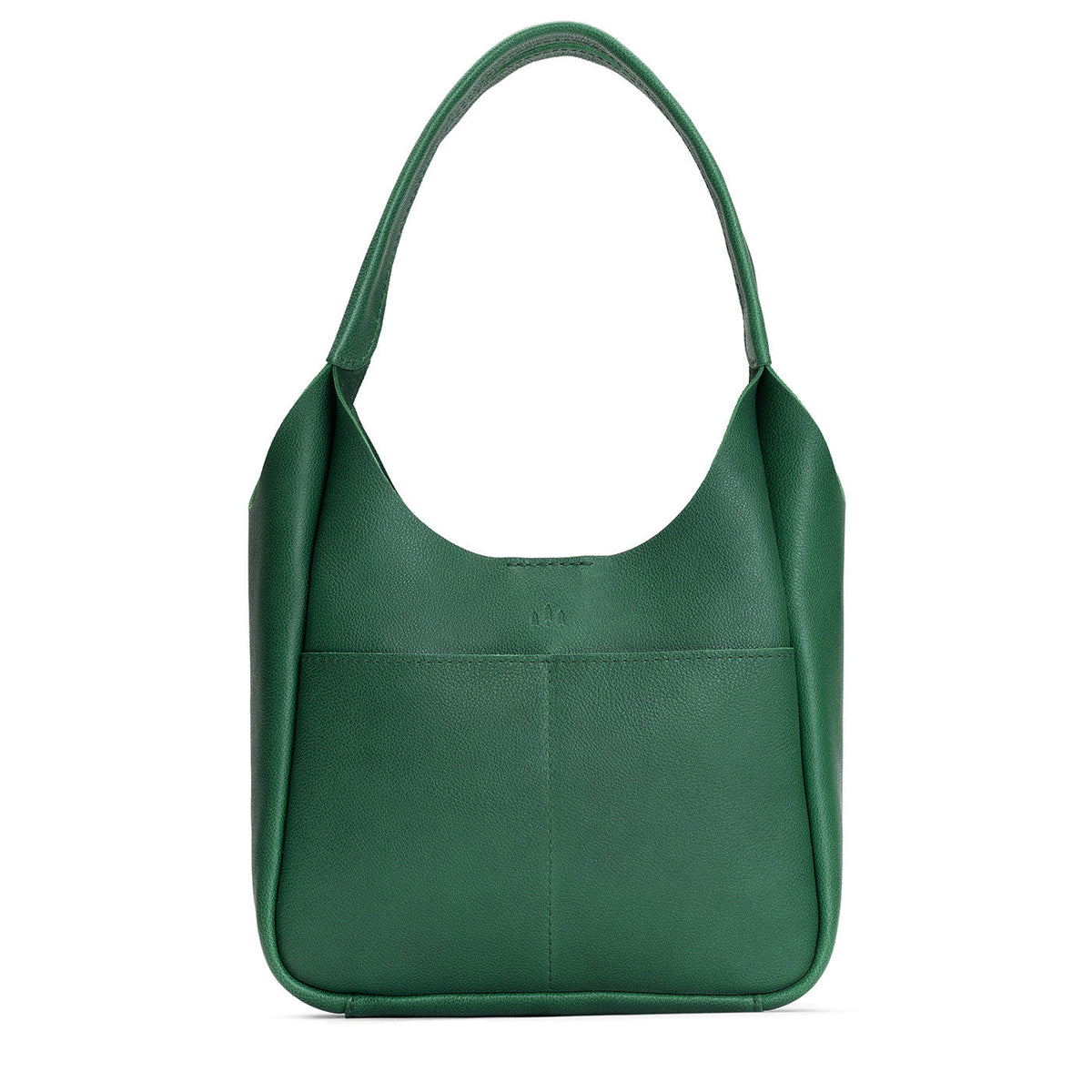 Bacalar*Large | U-shaped, flat-bottomed leather shoulder bag with two outside pockets