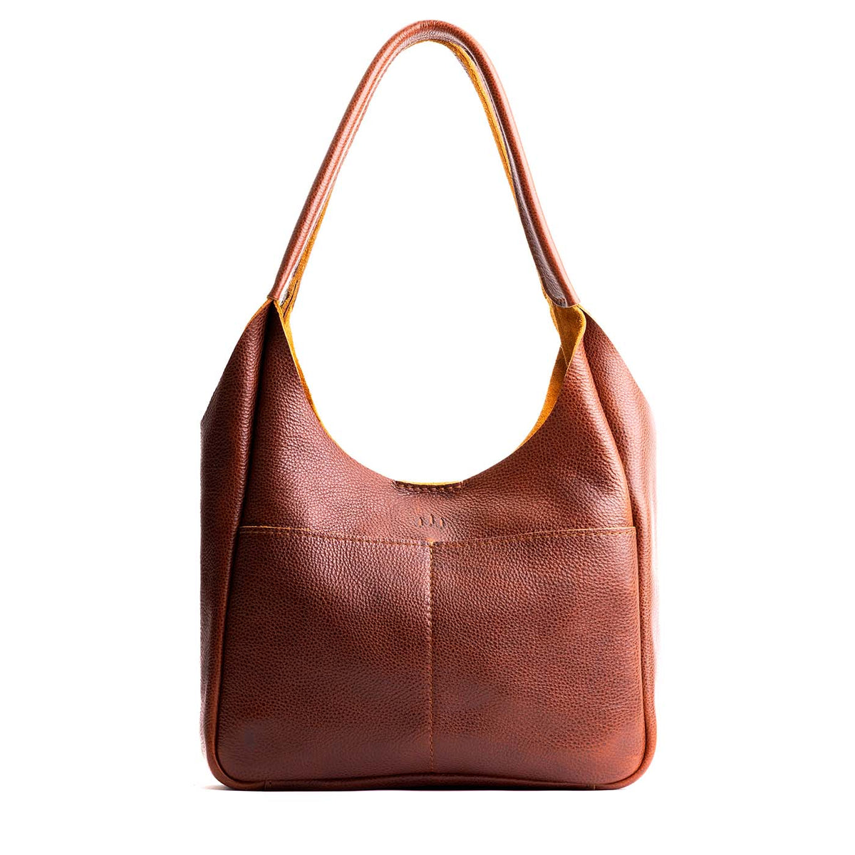 Nutmeg*Large | U-shaped, flat-bottomed leather shoulder bag with two outside pockets