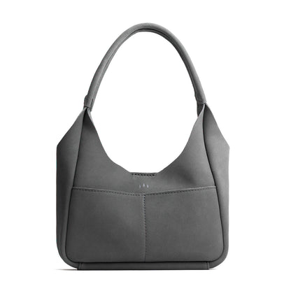 Smoke Grey*Medium | U-shaped, flat-bottomed leather shoulder bag with two outside pockets