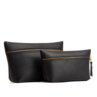 Black | Two large leather makeup bags with zipper