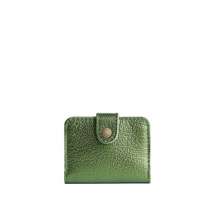 Metallic Greench | Small leather bifold wallet with snap closed