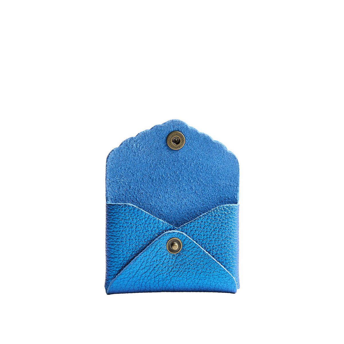 Comet Blue | Small leather card wallet with scalloped edge open