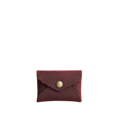Merlot | Small leather wallet with scalloped edge