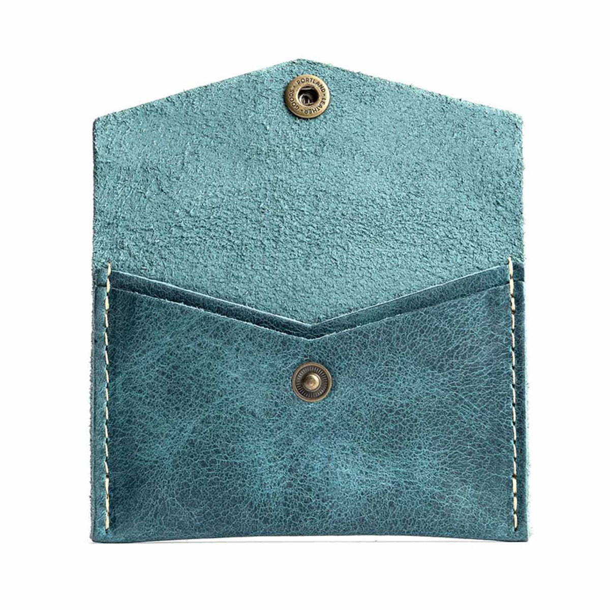 Aqua | Small leather envelope card wallet with snap closure